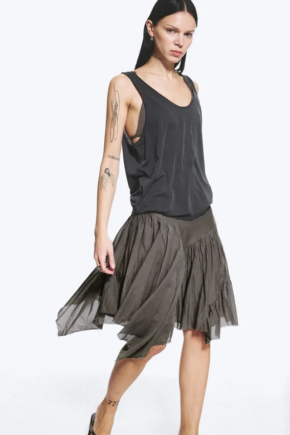 Asymmetric Cotton Midi Skirt – Dark Mole Asymmetric Cotton Midi Skirt – Dark Mole