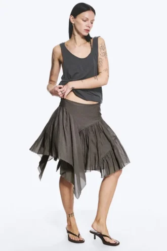 Asymmetric Cotton Midi Skirt – Dark Mole