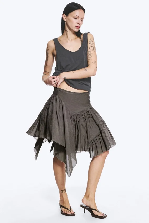 Asymmetric Cotton Midi Skirt – Dark Mole Asymmetric Cotton Midi Skirt – Dark Mole