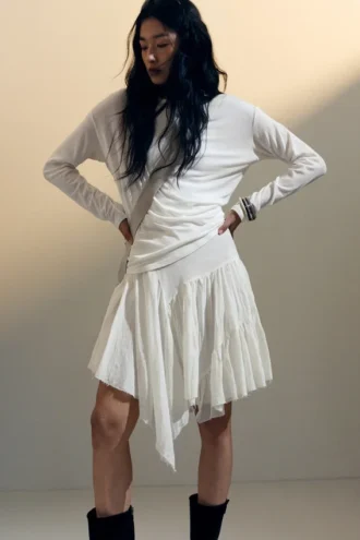 Asymmetric Cotton Midi Skirt – Dusty White
