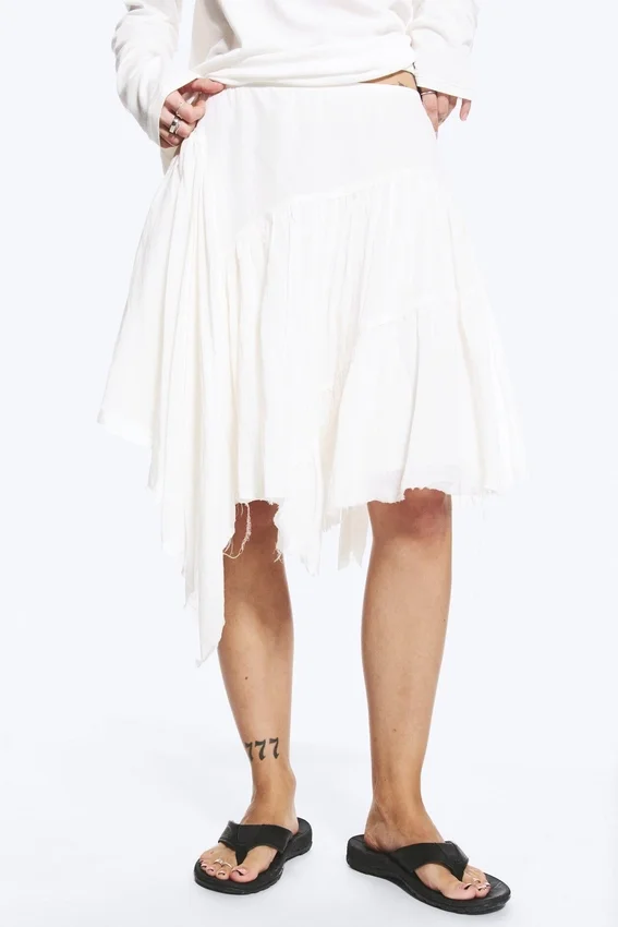 Asymmetric Cotton Midi Skirt – Dusty White Asymmetric Cotton Midi Skirt – Dusty White