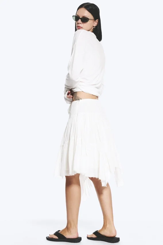 Asymmetric Cotton Midi Skirt – Dusty White Asymmetric Cotton Midi Skirt – Dusty White