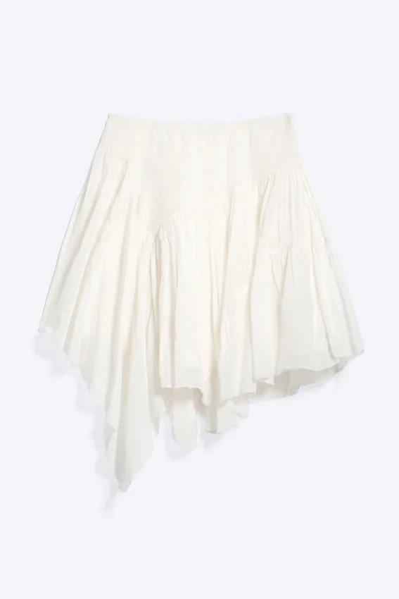 Asymmetric Cotton Midi Skirt – Dusty White Asymmetric Cotton Midi Skirt – Dusty White