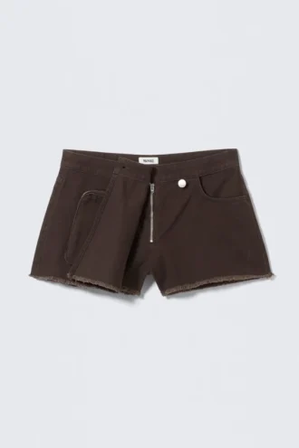 Asymmetric Cotton Twill Wrap Skort – Dark Brown