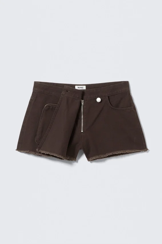 Asymmetric Cotton Twill Wrap Skort – Dark Brown Asymmetric Cotton Twill Wrap Skort – Dark Brown