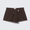 Asymmetric Cotton Twill Wrap Skort – Dark Brown Asymmetric Cotton Twill Wrap Skort – Dark Brown