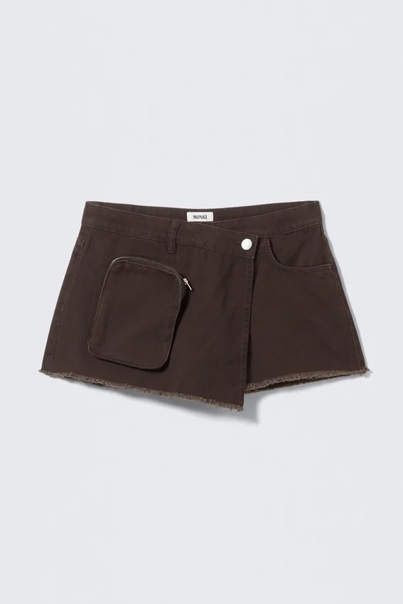 Asymmetric Cotton Twill Wrap Skort – Dark Brown Asymmetric Cotton Twill Wrap Skort – Dark Brown