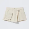 Asymmetric Cotton Twill Wrap Skort – White Asymmetric Cotton Twill Wrap Skort – White