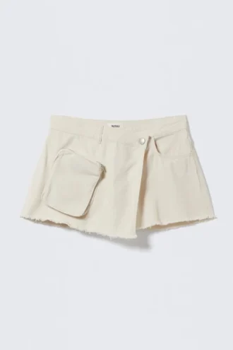 Asymmetric Cotton Twill Wrap Skort – White