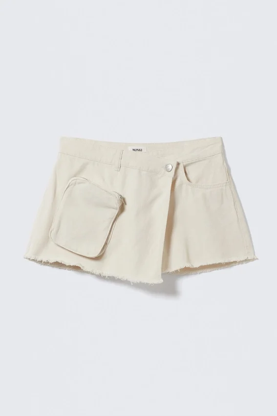 Asymmetric Cotton Twill Wrap Skort – White Asymmetric Cotton Twill Wrap Skort – White