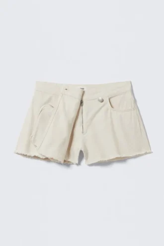 Asymmetric Cotton Twill Wrap Skort – White