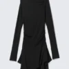 Asymmetric Draped Mini Dress – Black Asymmetric Draped Mini Dress – Black