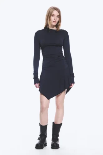 Asymmetric Draped Mini Dress – Dark Blue