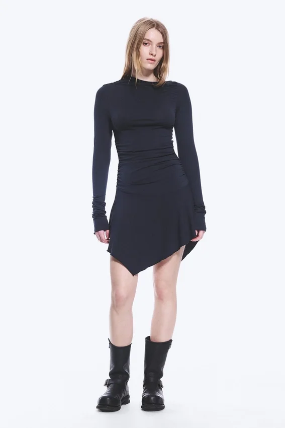 Asymmetric Draped Mini Dress – Dark Blue Asymmetric Draped Mini Dress – Dark Blue