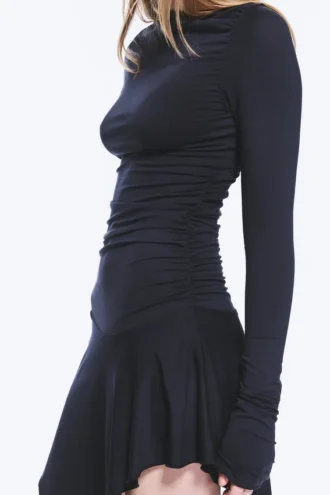 Asymmetric Draped Mini Dress – Dark Blue