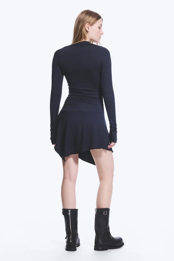 Asymmetric Draped Mini Dress – Dark Blue Asymmetric Draped Mini Dress – Dark Blue