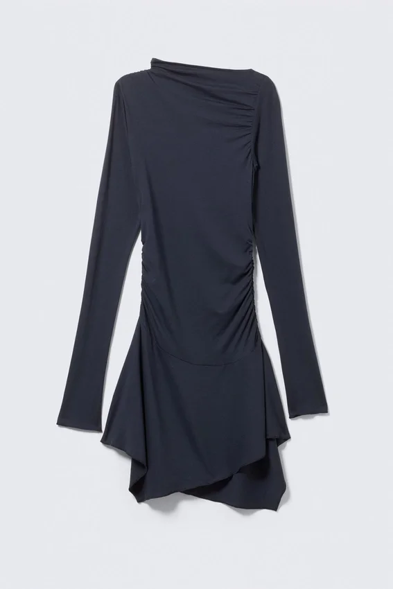 Asymmetric Draped Mini Dress – Dark Blue Asymmetric Draped Mini Dress – Dark Blue