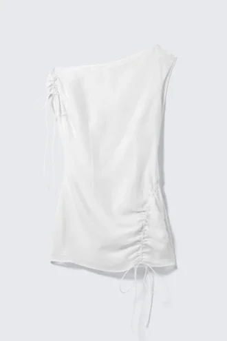 Asymmetric Draped Mini Dress – Off-White