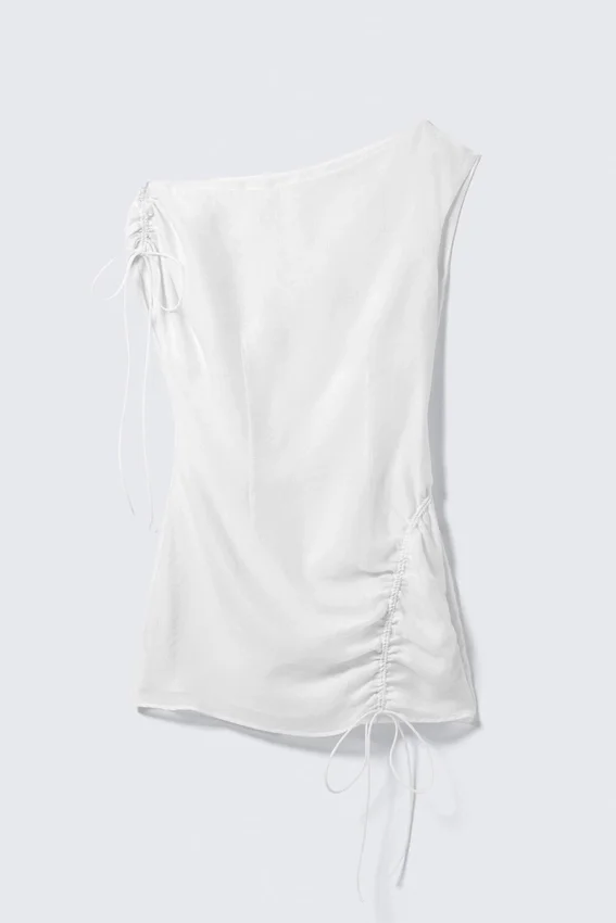 Asymmetric Draped Mini Dress – Off-White Asymmetric Draped Mini Dress – Off-White