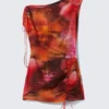Asymmetric Draped Mini Dress – Orange/Red – Calypso Flower Asymmetric Draped Mini Dress – Orange/Red – Calypso Flower