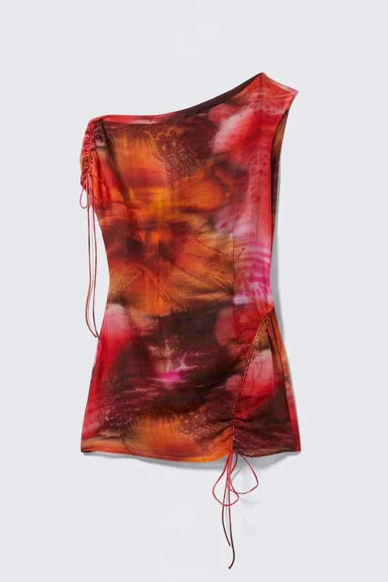 Asymmetric Draped Mini Dress – Orange/Red – Calypso Flower Asymmetric Draped Mini Dress – Orange/Red – Calypso Flower