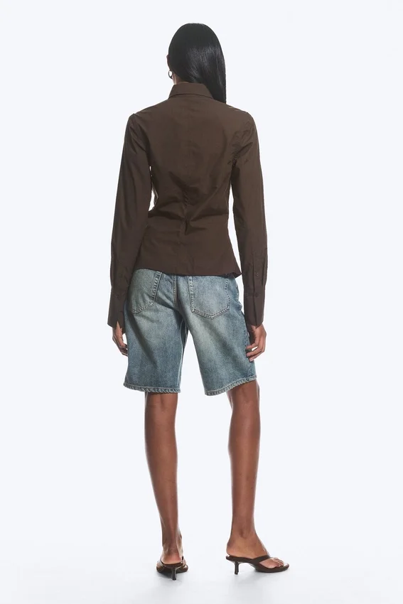 Asymmetric Fitted Poplin Shirt – Dark Brown Asymmetric Fitted Poplin Shirt – Dark Brown