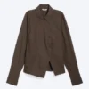 Asymmetric Fitted Poplin Shirt – Dark Brown Asymmetric Fitted Poplin Shirt – Dark Brown