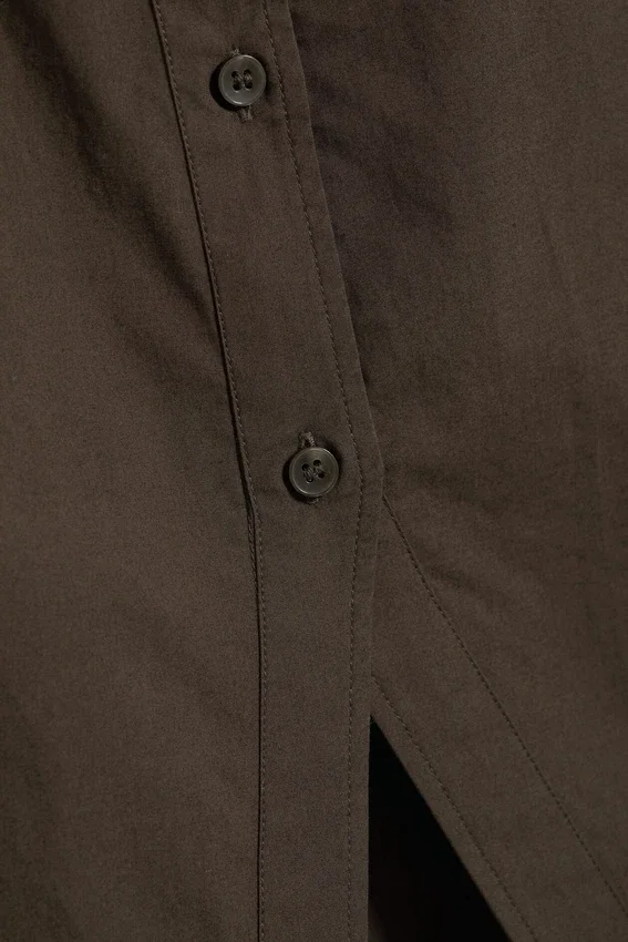 Asymmetric Fitted Poplin Shirt – Dark Brown Asymmetric Fitted Poplin Shirt – Dark Brown
