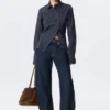 Asymmetric Fitted Poplin Shirt – Striped Dark Blue Asymmetric Fitted Poplin Shirt – Striped Dark Blue