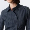 Asymmetric Fitted Poplin Shirt – Striped Dark Blue Asymmetric Fitted Poplin Shirt – Striped Dark Blue