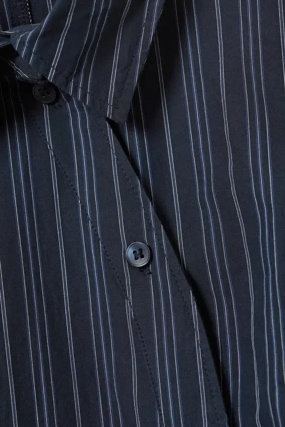 Asymmetric Fitted Poplin Shirt – Striped Dark Blue Asymmetric Fitted Poplin Shirt – Striped Dark Blue