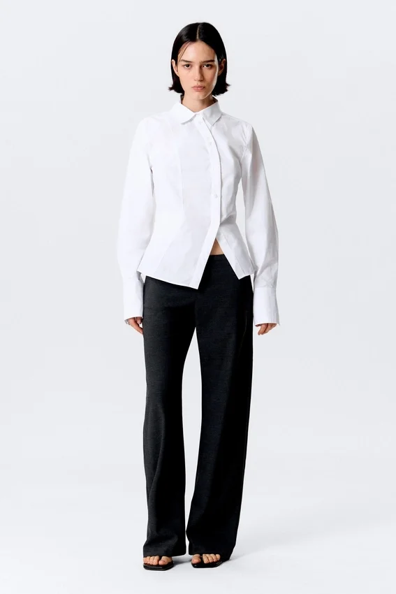 Asymmetric Fitted Poplin Shirt – White Asymmetric Fitted Poplin Shirt – White