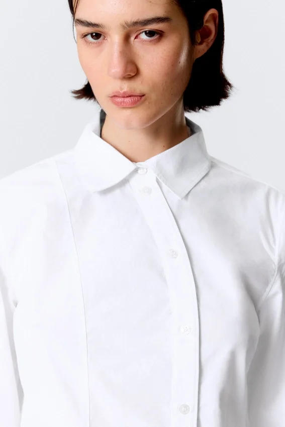 Asymmetric Fitted Poplin Shirt – White Asymmetric Fitted Poplin Shirt – White
