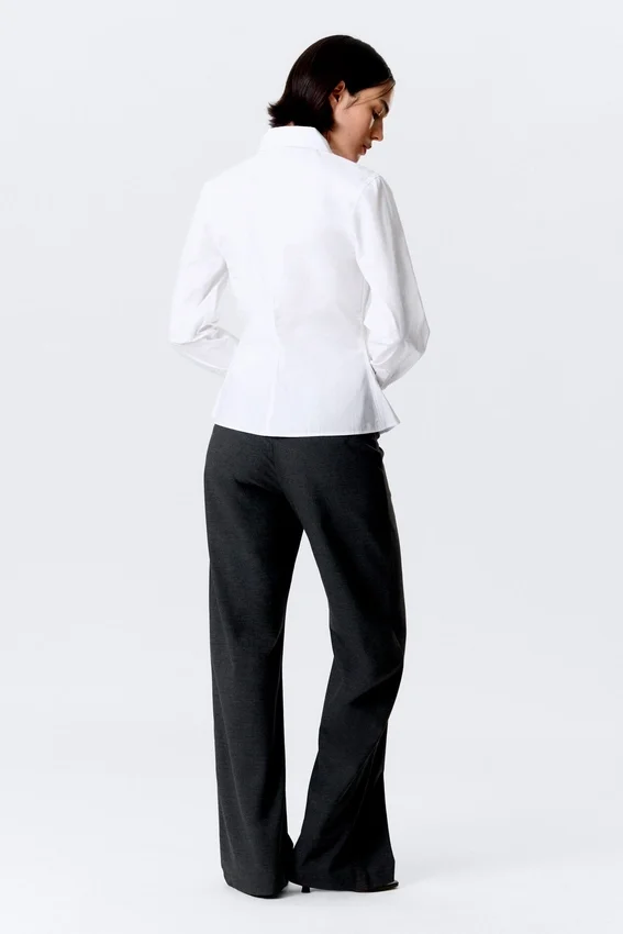 Asymmetric Fitted Poplin Shirt – White Asymmetric Fitted Poplin Shirt – White
