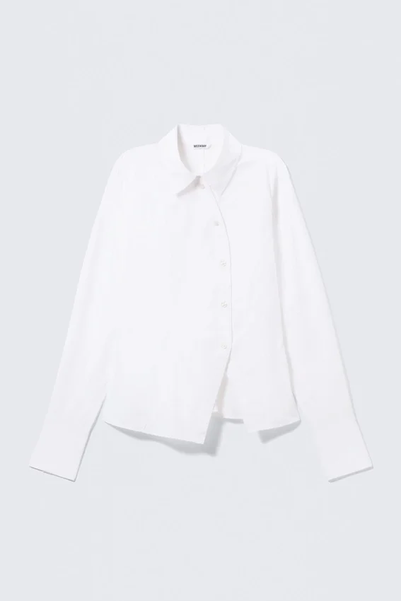 Asymmetric Fitted Poplin Shirt – White Asymmetric Fitted Poplin Shirt – White