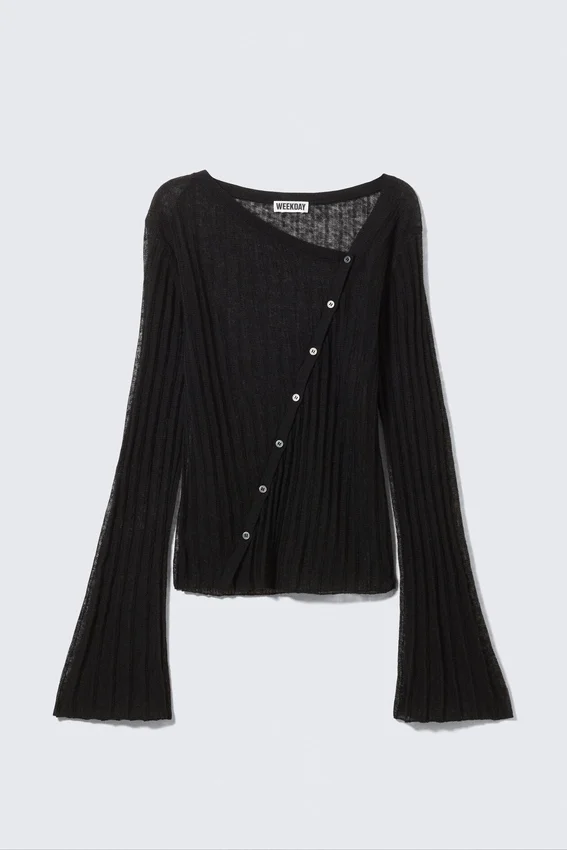 Asymmetric Linen Blend Cardigan – Black Asymmetric Linen Blend Cardigan – Black