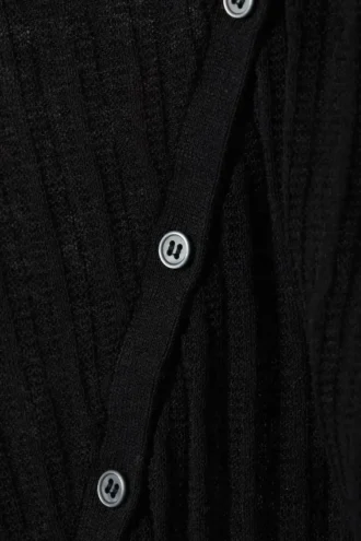 Asymmetric Linen Blend Cardigan – Black