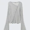 Asymmetric Linen Blend Cardigan – Light Grey Asymmetric Linen Blend Cardigan – Light Grey