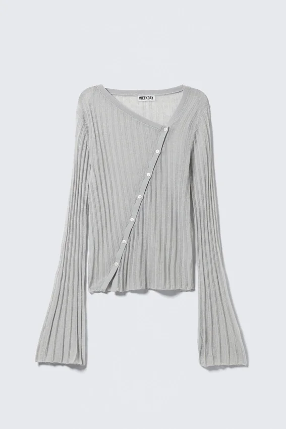 Asymmetric Linen Blend Cardigan – Light Grey Asymmetric Linen Blend Cardigan – Light Grey
