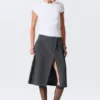 Asymmetric Linen-Blend Suiting Skirt – Dark Grey Asymmetric Linen-Blend Suiting Skirt – Dark Grey