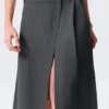 Asymmetric Linen-Blend Suiting Skirt – Dark Grey Asymmetric Linen-Blend Suiting Skirt – Dark Grey