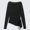 Asymmetric Long-Sleeved Cross Back Top – Black Asymmetric Long-Sleeved Cross Back Top – Black