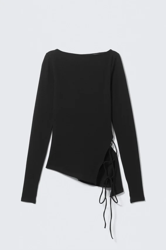 Asymmetric Long-Sleeved Cross Back Top – Black Asymmetric Long-Sleeved Cross Back Top – Black
