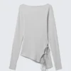 Asymmetric Long-Sleeved Cross Back Top – Light Grey Asymmetric Long-Sleeved Cross Back Top – Light Grey