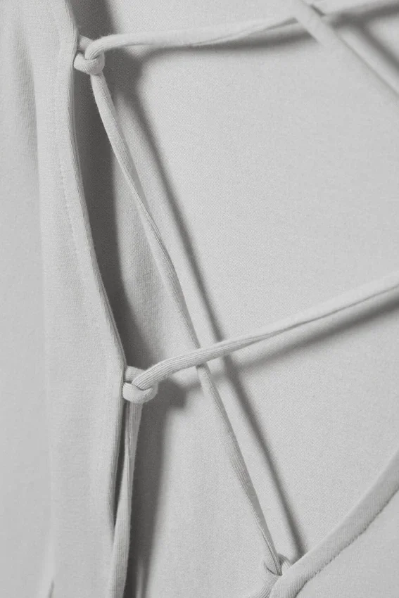 Asymmetric Long-Sleeved Cross Back Top – Light Grey Asymmetric Long-Sleeved Cross Back Top – Light Grey