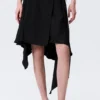 Asymmetric Mid Rise Wrap Midi Skirt – Black Asymmetric Mid Rise Wrap Midi Skirt – Black