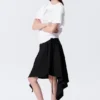 Asymmetric Mid Rise Wrap Midi Skirt – Black Asymmetric Mid Rise Wrap Midi Skirt – Black