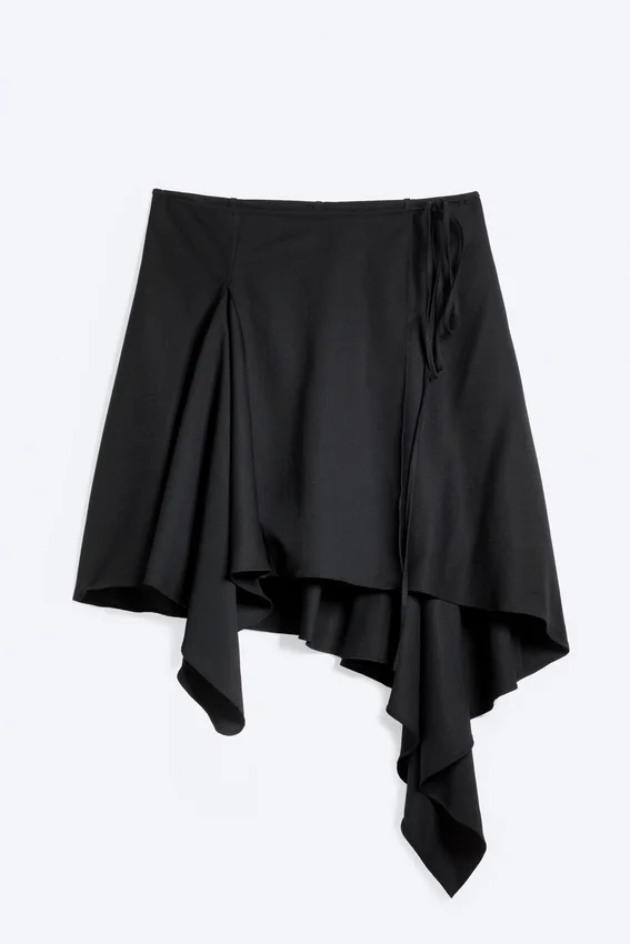 Asymmetric Mid Rise Wrap Midi Skirt – Black Asymmetric Mid Rise Wrap Midi Skirt – Black