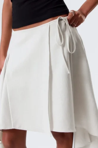 Asymmetric Mid Rise Wrap Midi Skirt – Light Beige