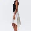 Asymmetric Mid Rise Wrap Midi Skirt – Light Beige Asymmetric Mid Rise Wrap Midi Skirt – Light Beige